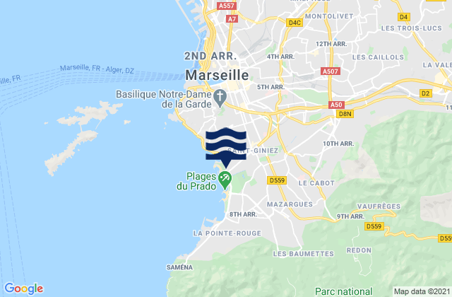 Mappa delle Getijden in Marseille 10, France