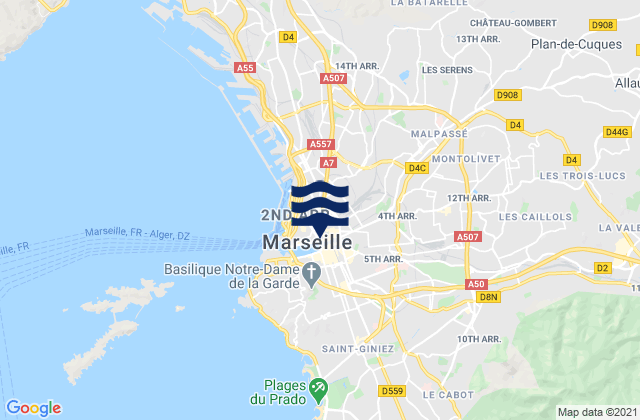 Mappa delle Getijden in Marseille 11, France