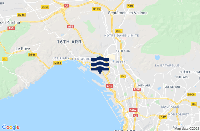 Mappa delle Getijden in Marseille 15, France