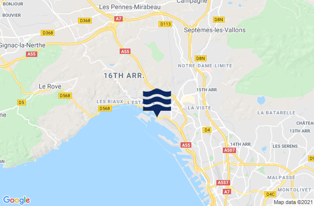Mappa delle Getijden in Marseille 16, France