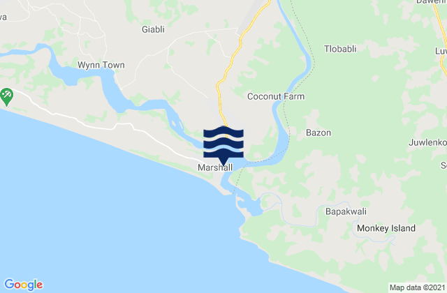 Mappa delle Getijden in Marshall Junk River, Liberia