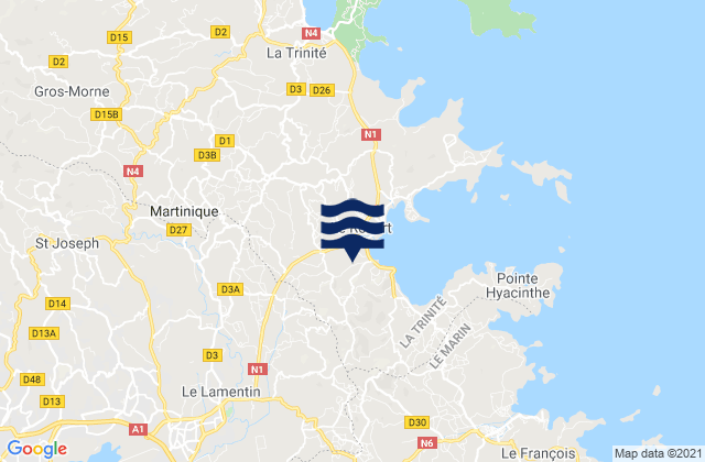Mappa delle Getijden in Martinique, Martinique