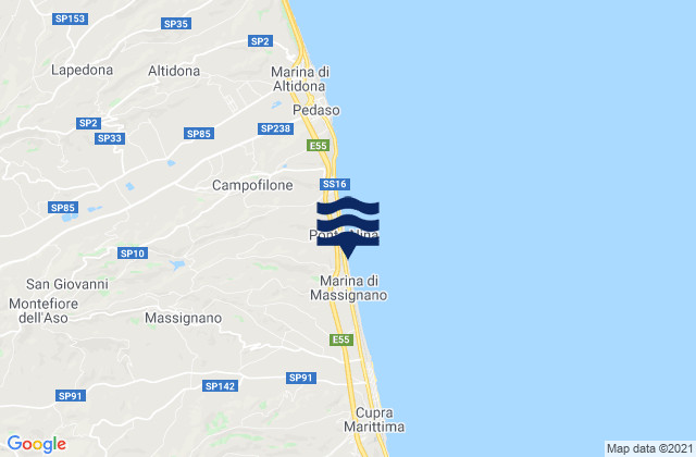 Mappa delle Getijden in Massignano, Italy