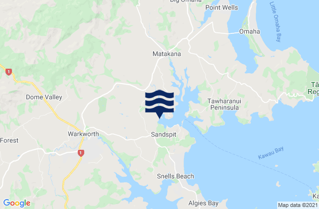 Mappa delle Getijden in Matakana Beach Auckland, New Zealand