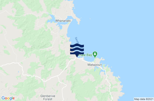 Mappa delle Getijden in Matapouri Beach, New Zealand