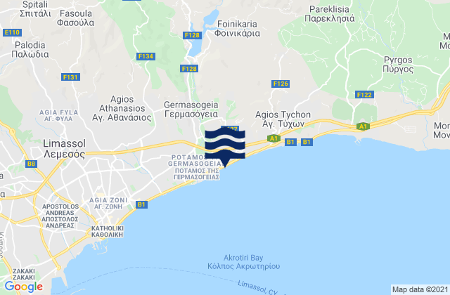 Mappa delle Getijden in Mathikolóni, Cyprus