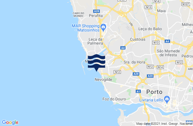 Mappa delle Getijden in Matosinhos, Portugal