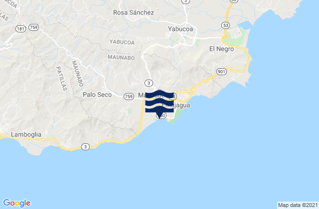 Mappa delle Getijden in Maunabo Barrio-Pueblo, Puerto Rico