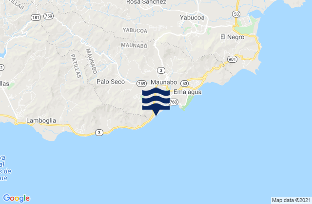Mappa delle Getijden in Maunabo Municipio, Puerto Rico