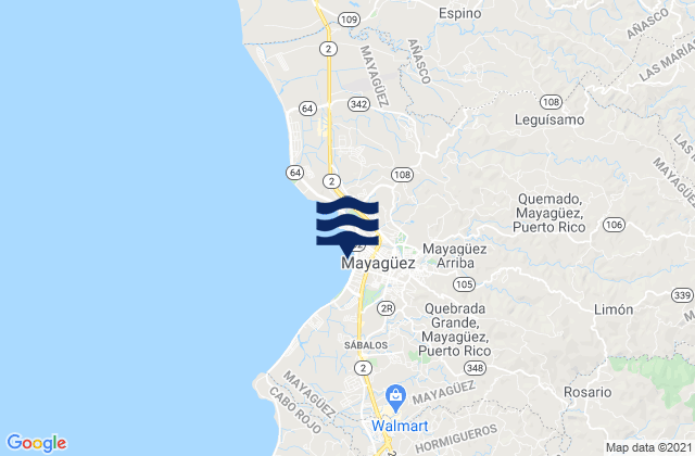 Mappa delle Getijden in Mayagüez Arriba Barrio, Puerto Rico
