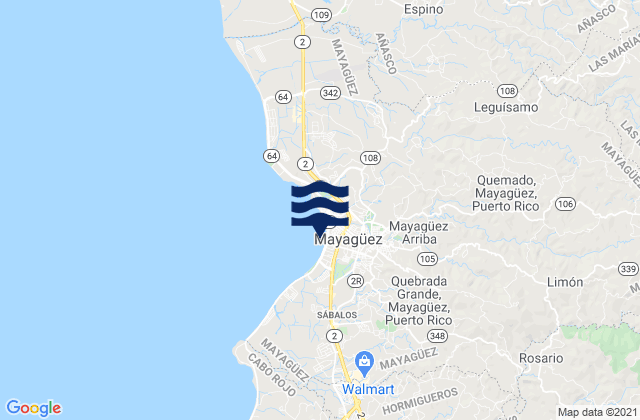 Mappa delle Getijden in Mayagüez, Puerto Rico