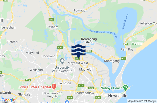Mappa delle Getijden in Mayfield West, Australia