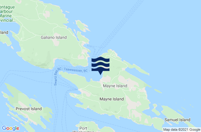 Mappa delle Getijden in Mayne Island, Canada