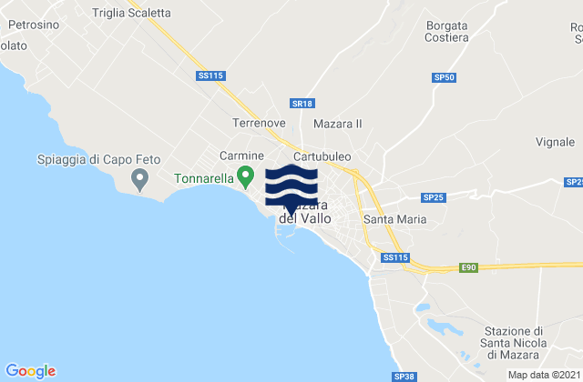 Mappa delle Getijden in Mazara II, Italy
