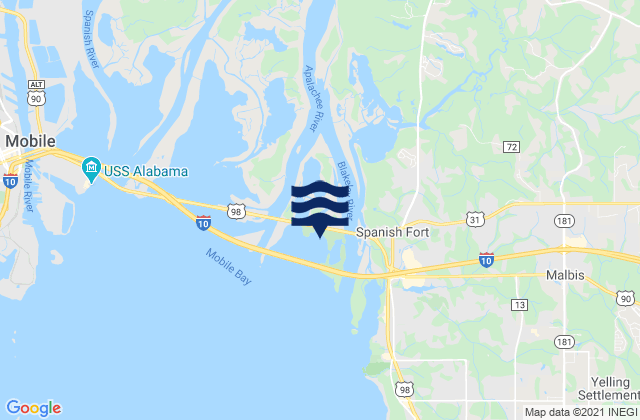 Mappa delle Getijden in Meaher State Park Mobile Bay, United States