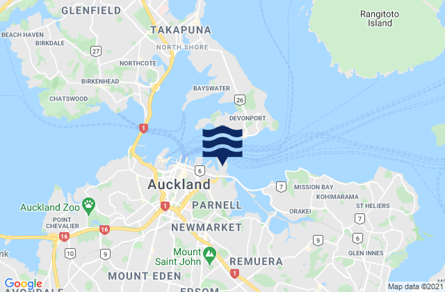 Mappa delle Getijden in Mechanics Bay, New Zealand