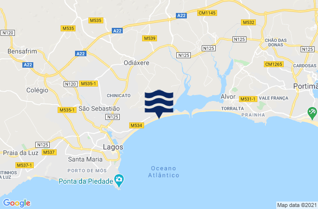 Mappa delle Getijden in Meia Praia, Portugal