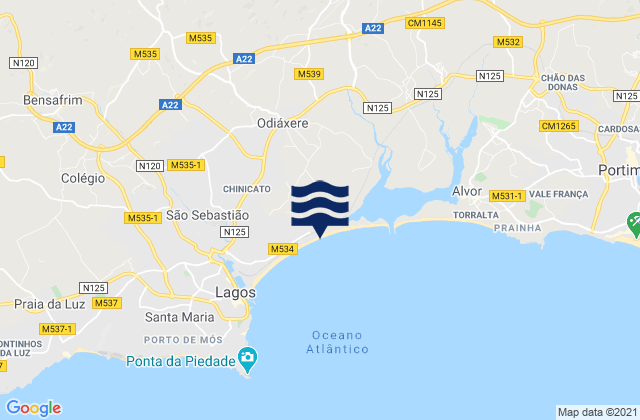 Mappa delle Getijden in Meia Praia, Portugal