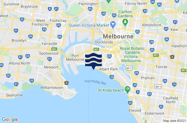 Mappa delle Getijden in Melbourne, Australia