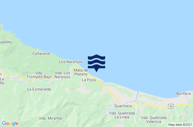 Mappa delle Getijden in Mendihuaca, Colombia