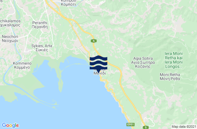 Mappa delle Getijden in Menídi, Greece