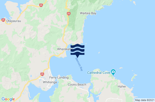 Mappa delle Getijden in Mercury Bay, New Zealand