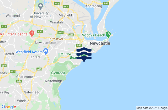 Mappa delle Getijden in Merewether Beach, Australia