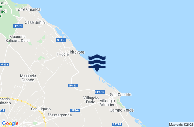 Mappa delle Getijden in Merine, Italy