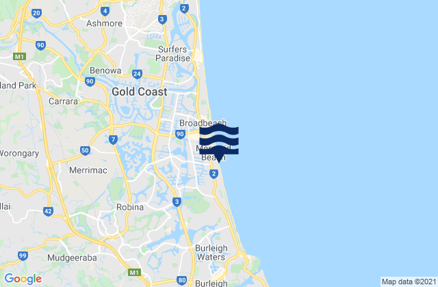 Mappa delle Getijden in Mermaid Beach Gold Coast, Australia
