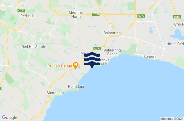 Mappa delle Getijden in Merricks, Australia