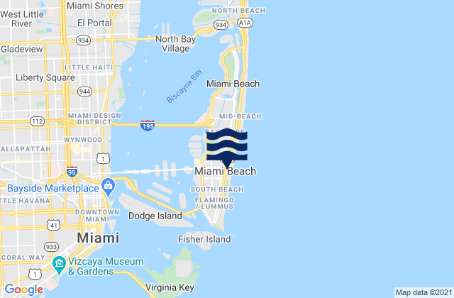 Mappa delle Getijden in Miami Beach, United States