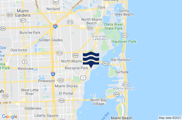 Mappa delle Getijden in Miami Gardens, United States