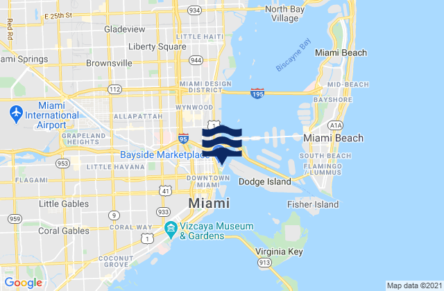 Mappa delle Getijden in Miami Miamarina Biscayne Bay, United States