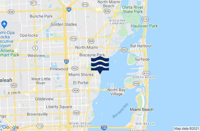 Mappa delle Getijden in Miami Shores, United States