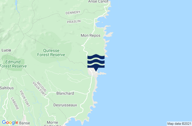 Mappa delle Getijden in Micoud, Saint Lucia