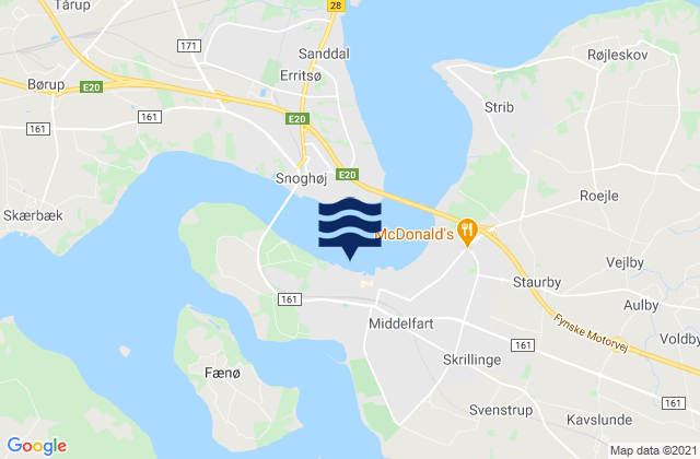 Mappa delle Getijden in Middelfart, Denmark