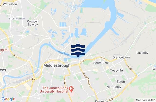 Mappa delle Getijden in Middlesbrough, United Kingdom