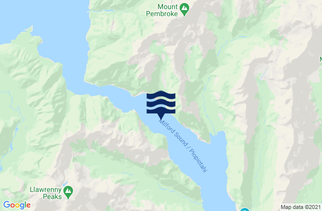 Mappa delle Getijden in Milford Sound/Piopiotahi, New Zealand