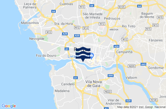 Mappa delle Getijden in Milheirós, Portugal