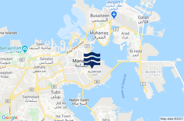 Mappa delle Getijden in Mina Salman Bahrain Island, Saudi Arabia