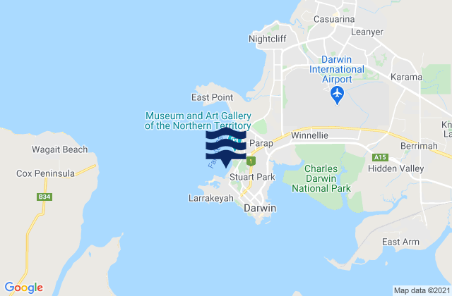 Mappa delle Getijden in Mindil Beach, Australia