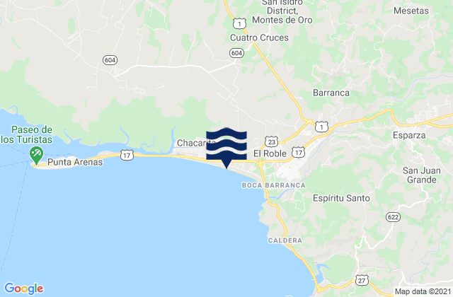 Mappa delle Getijden in Miramar, Costa Rica