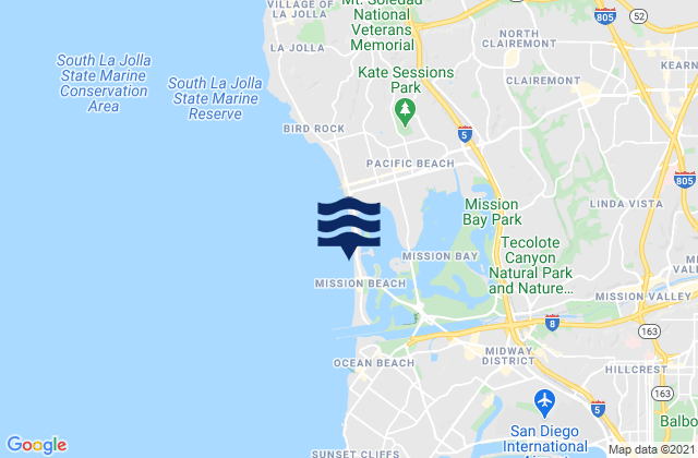 Mappa delle Getijden in Mission Beach (San Diego), United States