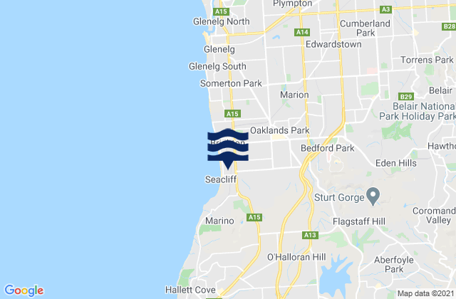 Mappa delle Getijden in Mitcham, Australia