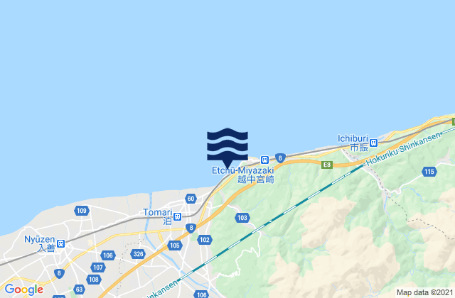Mappa delle Getijden in Miyazaki (Toyama), Japan
