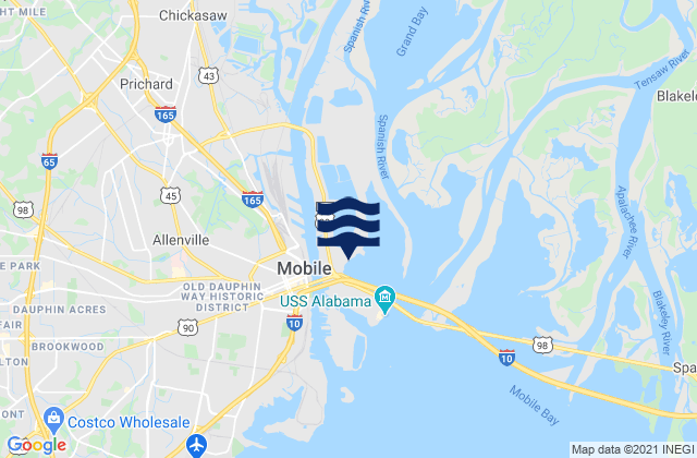Mappa delle Getijden in Mobile Mobile River (state Dock), United States