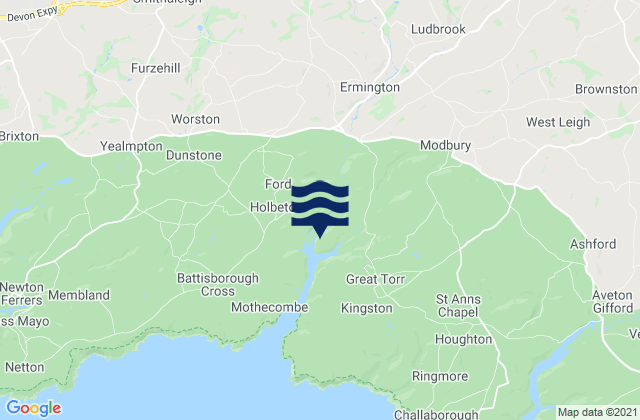 Mappa delle Getijden in Modbury, United Kingdom