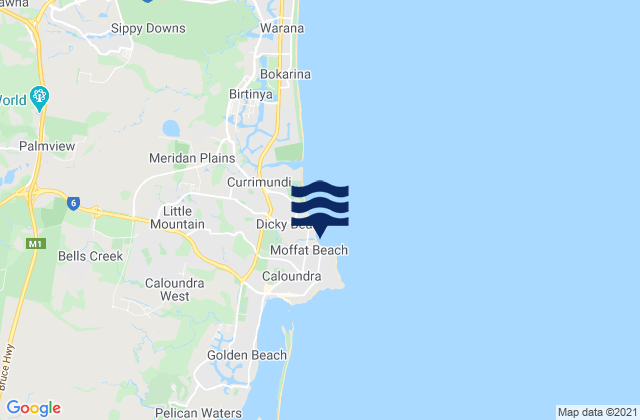 Mappa delle Getijden in Moffat Beach, Australia