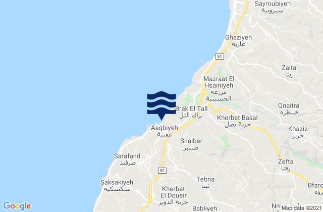 Mappa delle Getijden in Mohafazat Liban-Sud, Lebanon