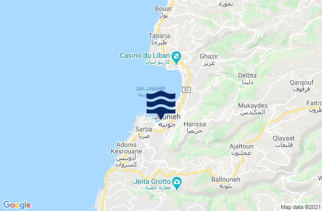 Mappa delle Getijden in Mohafazat Mont-Liban, Lebanon